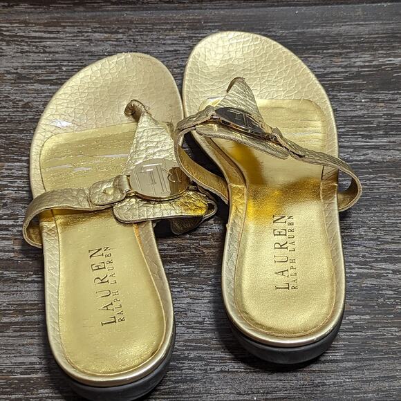 Ralph Lauren Women's Kalana Gold Flip Flop Dress Slip On Sandal Size 8B - Picture 4 of 6